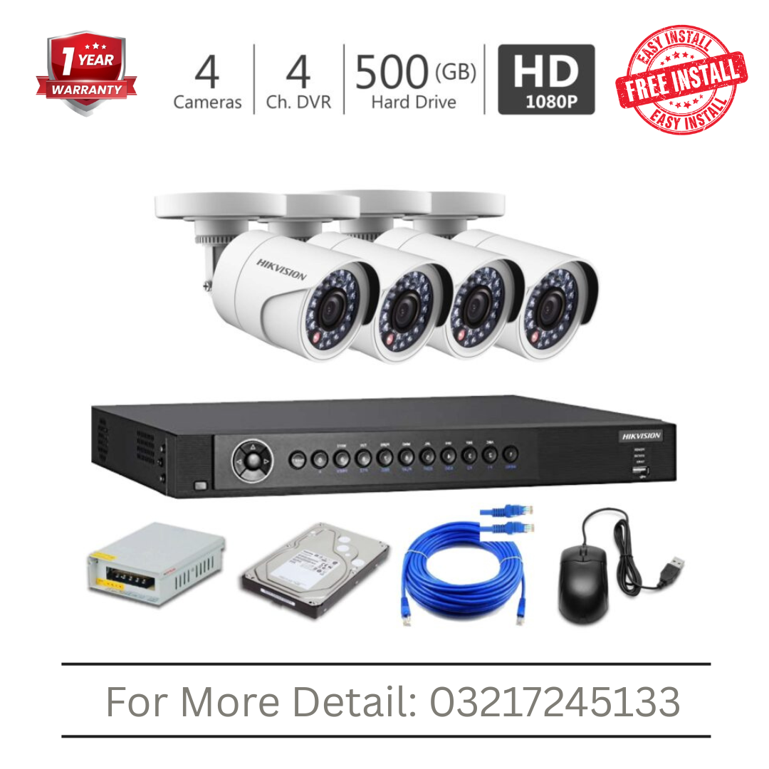 For More Detail 03217245133 (2) 4 FHD CCTV Camera Package – HIKVISION (Lahore Only) - Image 1
