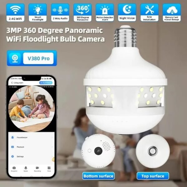 Bulb Socket Smart WiFi CCTV Camera with LED Light and Night Vision